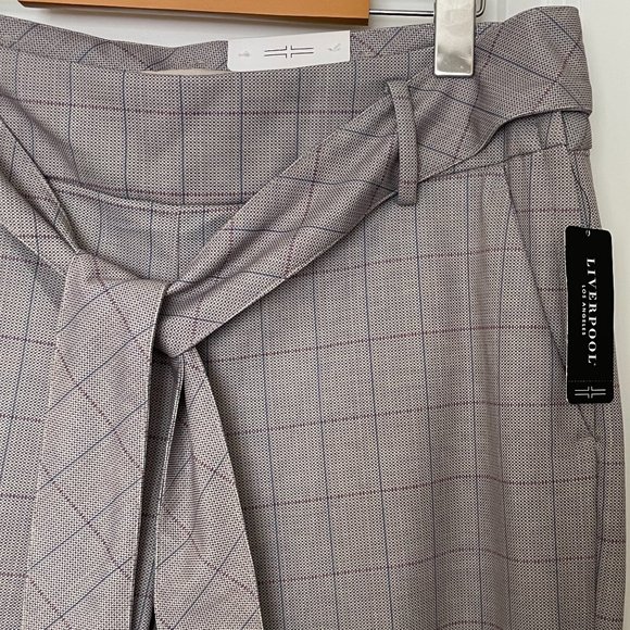 NWT Liverpool Women's trousers with Self Belt Taupe Grey Mauve Windowpane Plaid - Picture 7 of 14